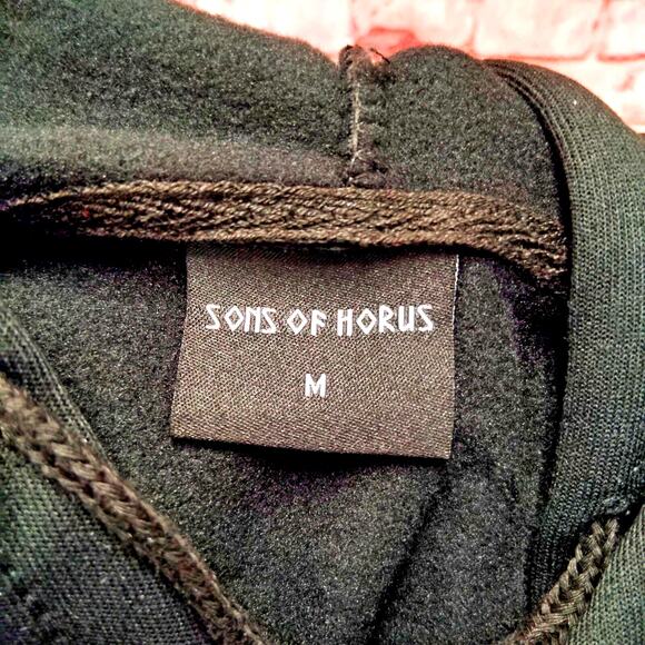 Sons Of Horus Hoodie Mens M Black Embroidered Logo kangaroo Pocket Drawstring - Picture 5 of 8